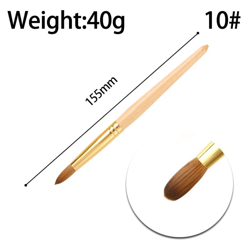  Showlu Fashion Store #10 High Quality Custom Logo Gold Copper Parts Germany Nail Brush 100% Pure Kolinsky Hair Acrylic Nail Art Brush