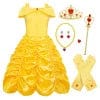  Showlu Fashion Store 100cm / G010+p001 Fancy Girl Princess Dress Beauty Belle Cosplay Costume Snow Christmas Halloween Princess Dress up Children Party Clothes