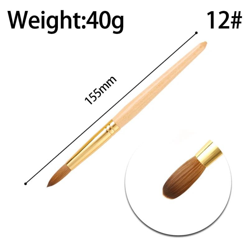  Showlu Fashion Store #12 High Quality Custom Logo Gold Copper Parts Germany Nail Brush 100% Pure Kolinsky Hair Acrylic Nail Art Brush