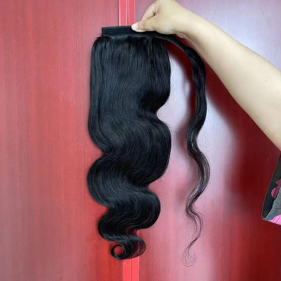  Showlu Fashion Store 12 Inches / natural Silk Straight Wrap Ponytail Human Hair Remy 613 European Ponytail Hair body wave 100% Natural blonde Ponytail Clip in Extensions