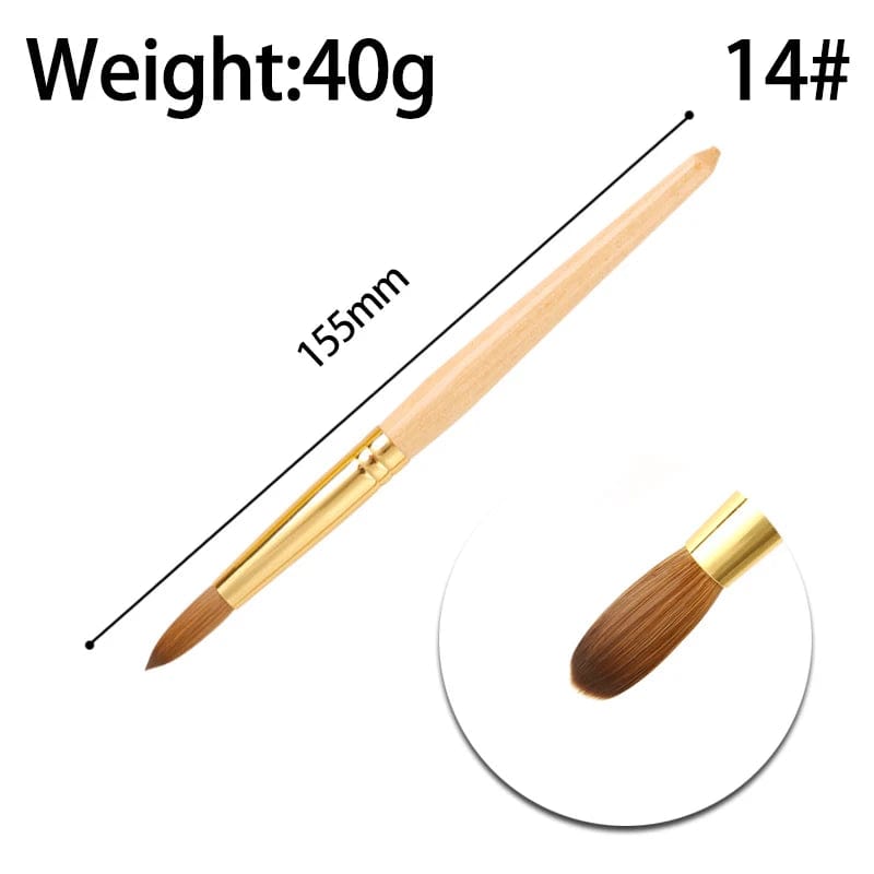  Showlu Fashion Store #14 High Quality Custom Logo Gold Copper Parts Germany Nail Brush 100% Pure Kolinsky Hair Acrylic Nail Art Brush