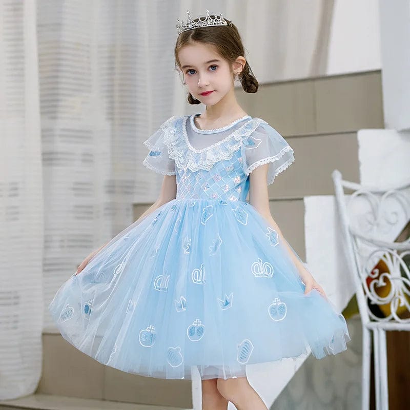  Showlu Fashion Store 150=9-10 years / Blue LZH Kids Elsa Princess Dress Movie Costume Girl Halloween Carnival Costume Birthday Party Dress