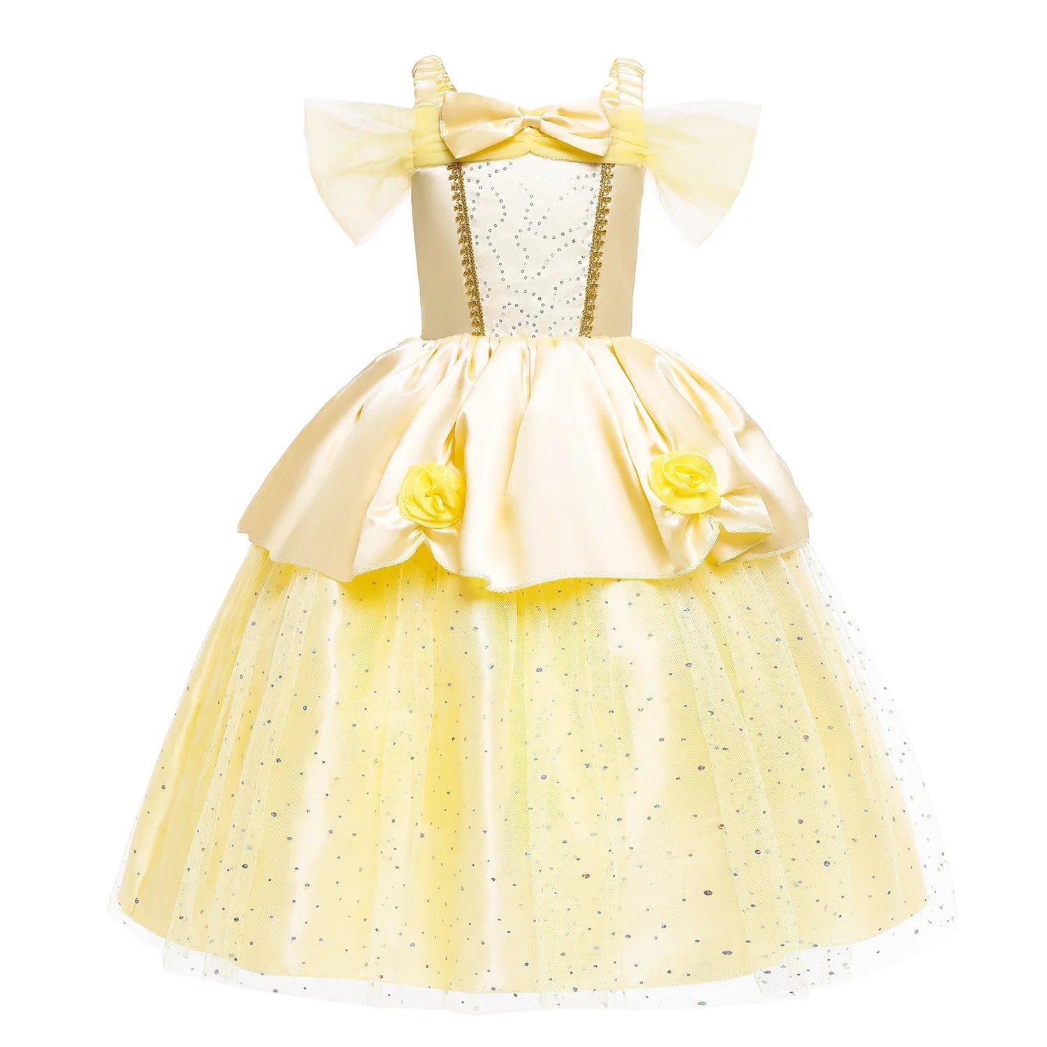  Showlu Fashion Store 150=9-10years / Yellow LZH Girls Princess Bell Yellow Dresses for Kids Christmas Halloween Party Cosplay Costume Children Fancy Cos Dress Up