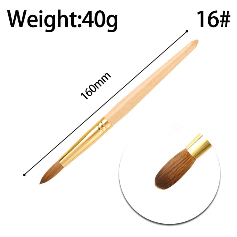  Showlu Fashion Store #16 High Quality Custom Logo Gold Copper Parts Germany Nail Brush 100% Pure Kolinsky Hair Acrylic Nail Art Brush