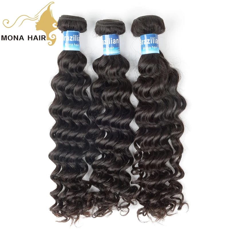  Showlu Fashion Store 16 Inches / Deep wave Mona Wholesale Cuticle Aligned Raw Virgin Hair Weave with Closure Vendors, Remy Human 100% Mink Brazilian Hair Extension Bundles