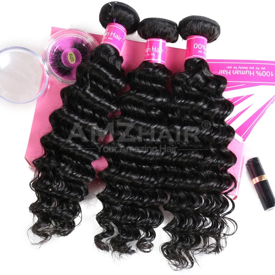  Showlu Fashion Store 18 20 22 / deep wave Deep Wave Brazilian Human Hair Bundles Free Sample Virgin Cuticle Aligned Human Hair Extensions Raw Hair Weave Bundles For Women