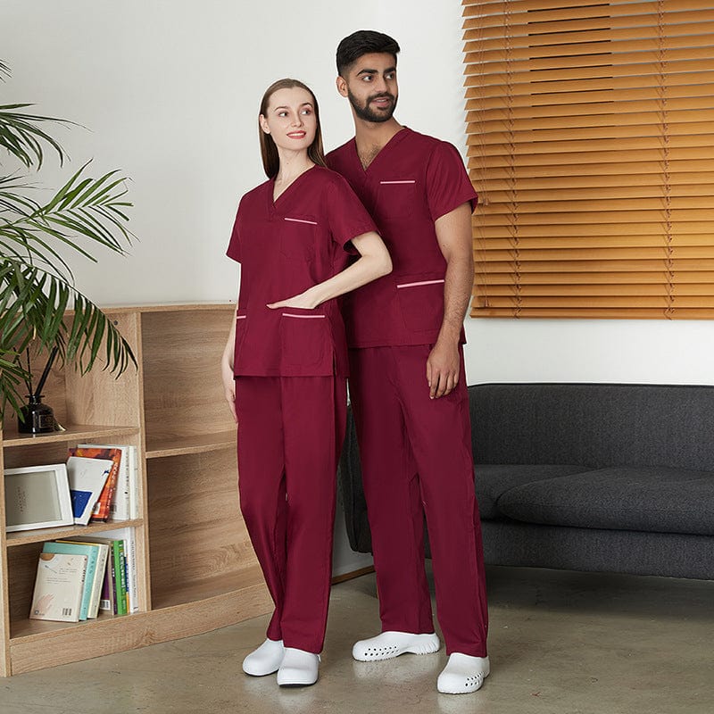 Showlu Fashion Store 2 XL / Rose Madder Manufacturers Wholesale Premium Quality Soft Nurse Hospital Uniform Sets With Pockets