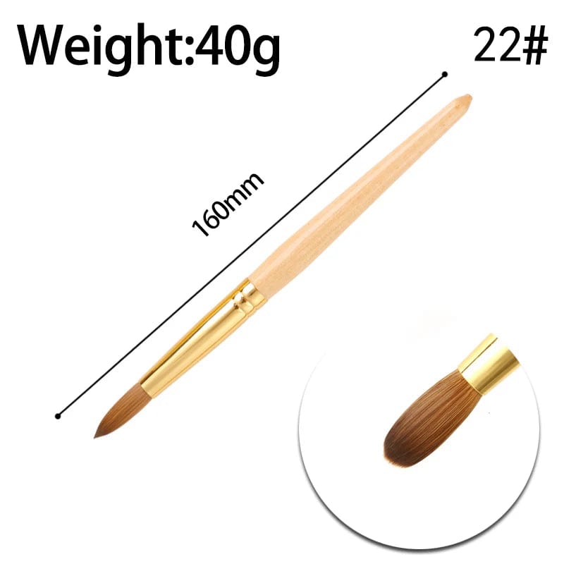  Showlu Fashion Store #22 High Quality Custom Logo Gold Copper Parts Germany Nail Brush 100% Pure Kolinsky Hair Acrylic Nail Art Brush