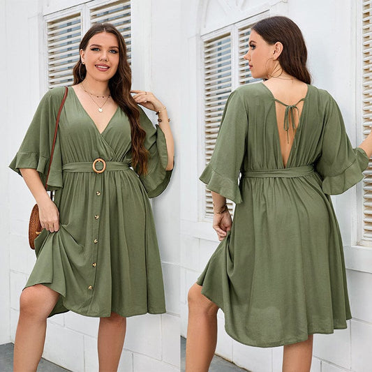 Showlu Fashion Store 50010850 Casual plus Size Loose Backless Long Dress