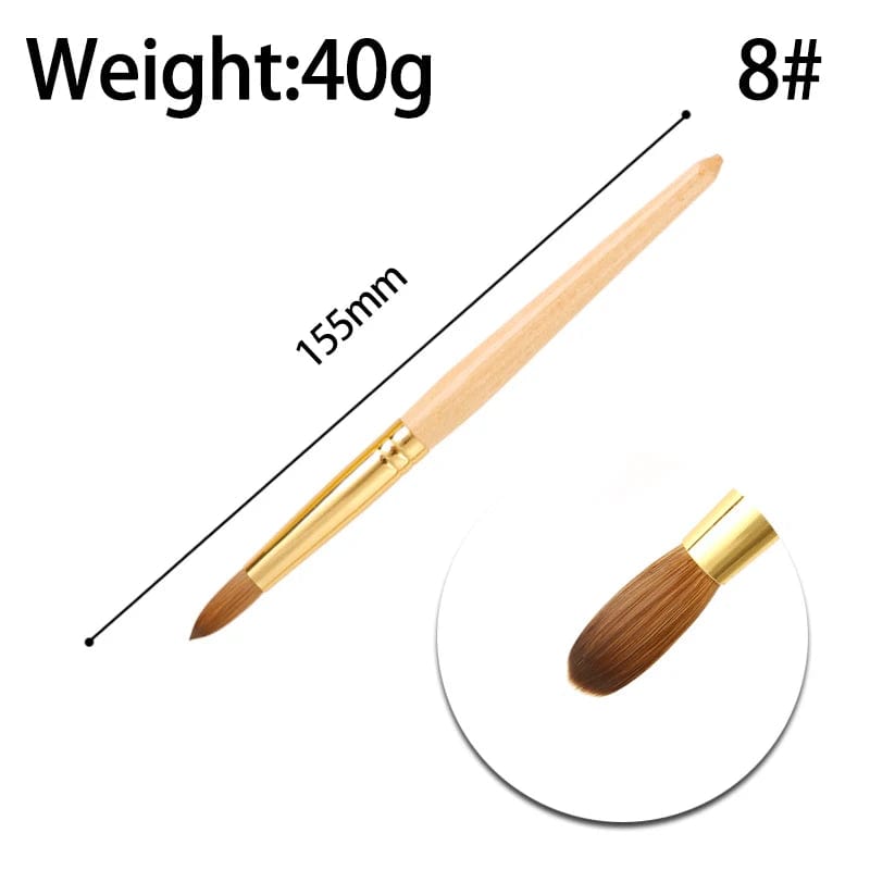  Showlu Fashion Store #8 High Quality Custom Logo Gold Copper Parts Germany Nail Brush 100% Pure Kolinsky Hair Acrylic Nail Art Brush