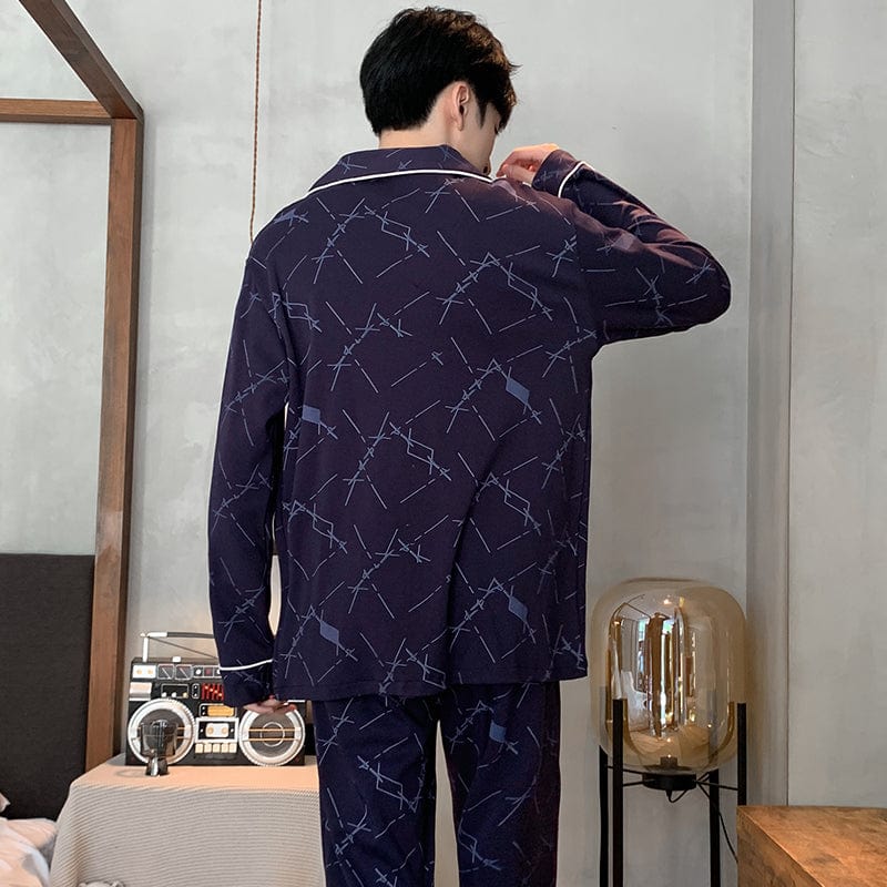 Showlu Fashion Store Factory wholesale winter 100% cotton men's pajamas lapel cardigan long sleeve nightwear men's cotton casual plus size sleepwear