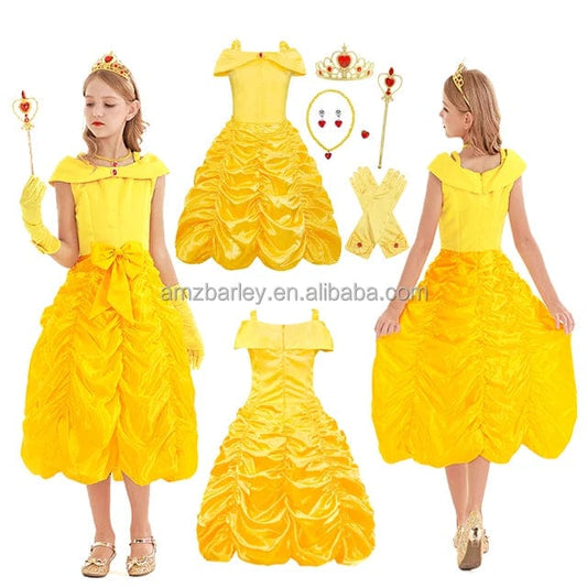  Showlu Fashion Store Fancy Girl Princess Dress Beauty Belle Cosplay Costume Snow Christmas Halloween Princess Dress up Children Party Clothes