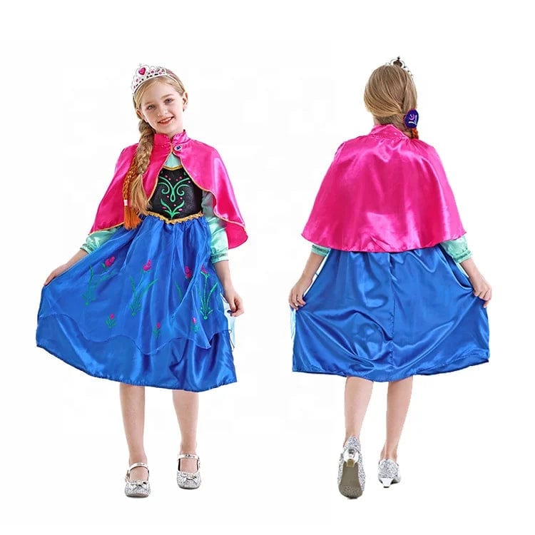  Showlu Fashion Store Girls Princess Dress Cosplay Costume Birthday Party Clothing Children Kids Anna Girls Fancy Dress With Cloak Accessories