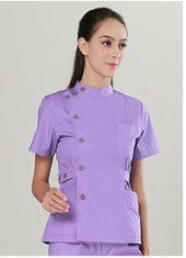  Showlu Fashion Store L / light purple short female doctor Uniform unisex hospital medical  nurse dentist scrubs set