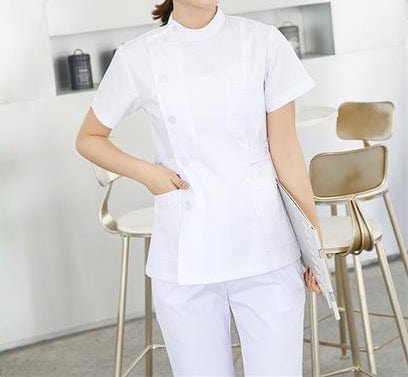  Showlu Fashion Store L / White short sleeve female doctor Uniform unisex hospital medical  nurse dentist scrubs set