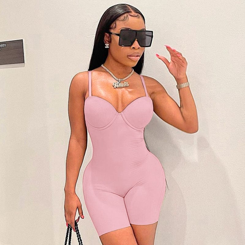 Showlu Fashion Store M / Pink one piece ribbed knitted spandex blue bodysuit romper jumpsuit blouse bodycon party women nude bodysuits for women party club