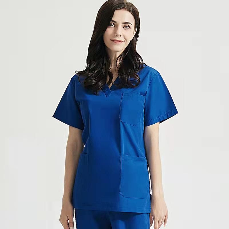  Showlu Fashion Store M / royal Blue royal blue V neck unisex hospital uniform short sleeve doctor Medical Scrubs suit