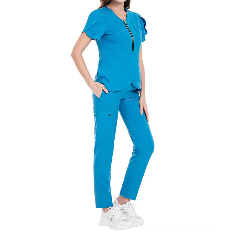 Showlu Fashion Store Nursing Scrub  Hospital Sets Zip Reusable Stretchy Beautician Scrubs Uniforms Nurse Uniform Medical Scrubs