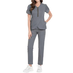 Showlu Fashion Store Nursing Scrub  Hospital Sets Zip Reusable Stretchy Beautician Scrubs Uniforms Nurse Uniform Medical Scrubs