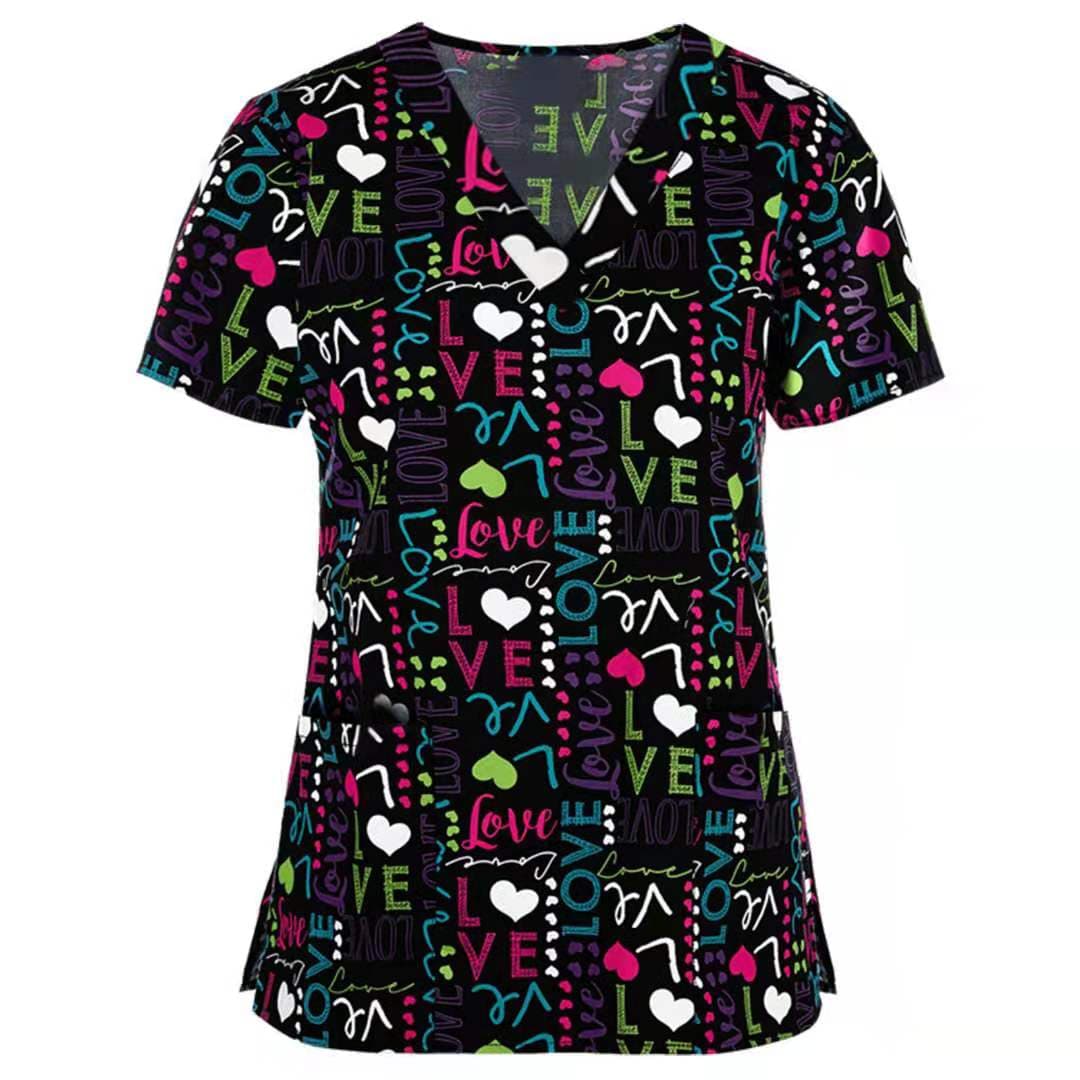 Showlu Fashion Store Printed pattern Hospital Dental Nurse's coat shirt scrubs top