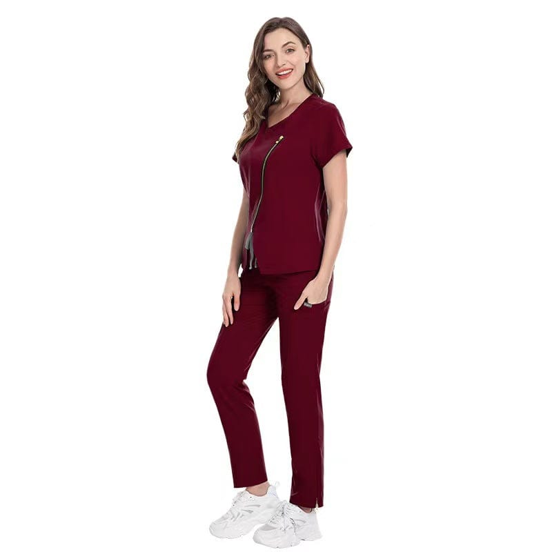 Showlu Fashion Store Reusable Stretchy Beautician Scrubs Uniforms Nurse Uniform Medical  Zip Scrubs