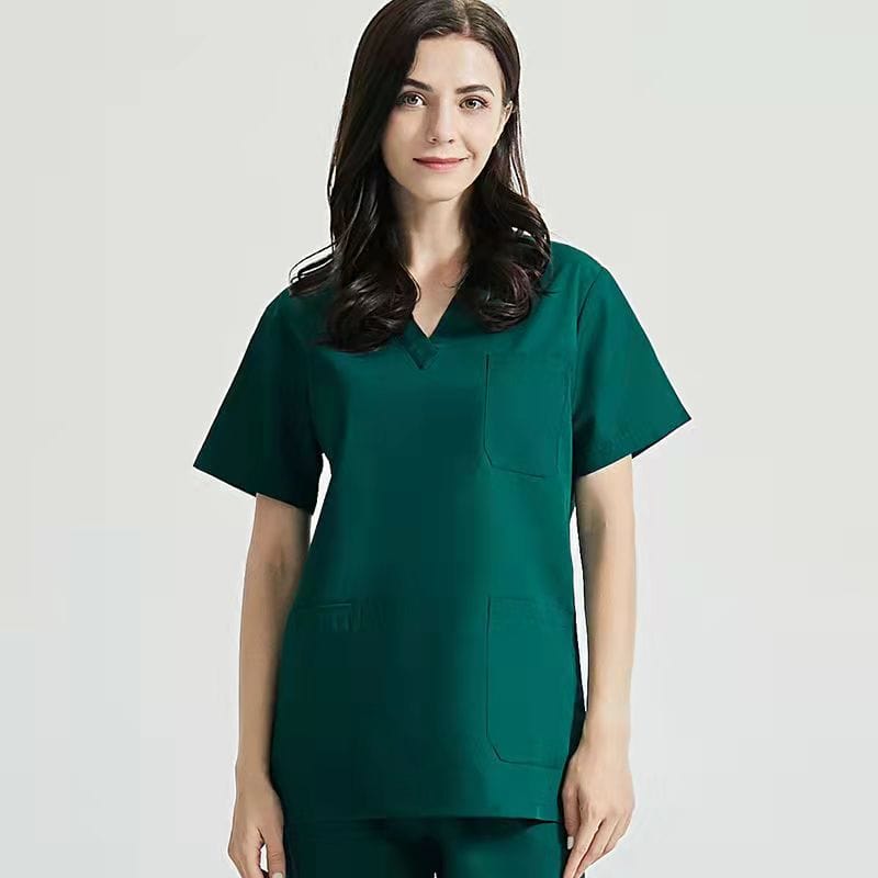  Showlu Fashion Store royal blue V neck unisex hospital uniform short sleeve doctor Medical Scrubs suit