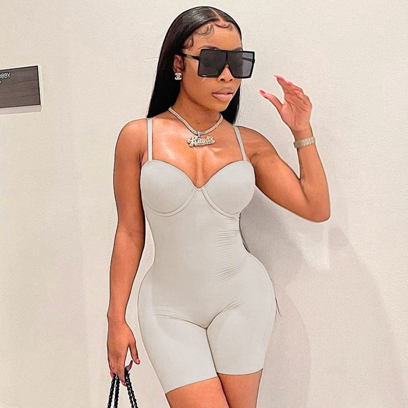 Showlu Fashion Store S / Gray one piece ribbed knitted spandex blue bodysuit romper jumpsuit blouse bodycon party women nude bodysuits for women party club