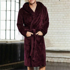 Showlu Fashion Store S / Red Extended winter nightgown with long sleeves in extra thick hooded pouch for warm men bridesmaid robes