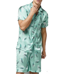 Showlu Fashion Store Short Sleeve Pajamas Summer Sleepwear Sets L-3XL Mens Shirt Pants Suit Night Robe Male Home Wear 2PC Nightwear Sleep Bath Gown