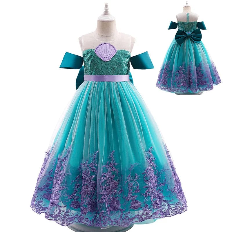  Showlu Fashion Store size 100cm=2-3y / Green&Purple Popular Kids Mermaid Cosplay Dress Age 2-10 Years Old Princess Girls Party Dress Children Movie Costumes