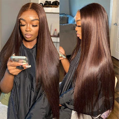 Showlu Store Nation 0 #4 / 20inches / 180% 13x4 Lace Frontal Brown Human Hair Wigs With Baby Hair Pre Plucked 4# Bone Straight Lace Frontal Human Hair Wigs