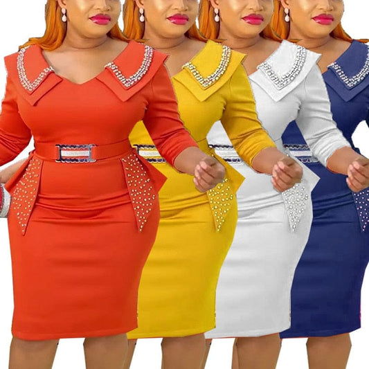 Showlu Store Nation 0 Summer African Dresses For Women 2023 Luxury Beading Sexy Slit High Waist Bodycon Tunics Mini Pencil Dress Femme Nigeria Clothes